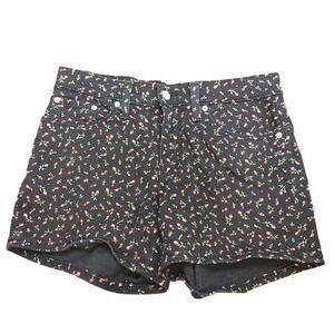 Levi Strauss & Co Size 27 Mid Length Short Shorts Rose Floral Print Black Cotton